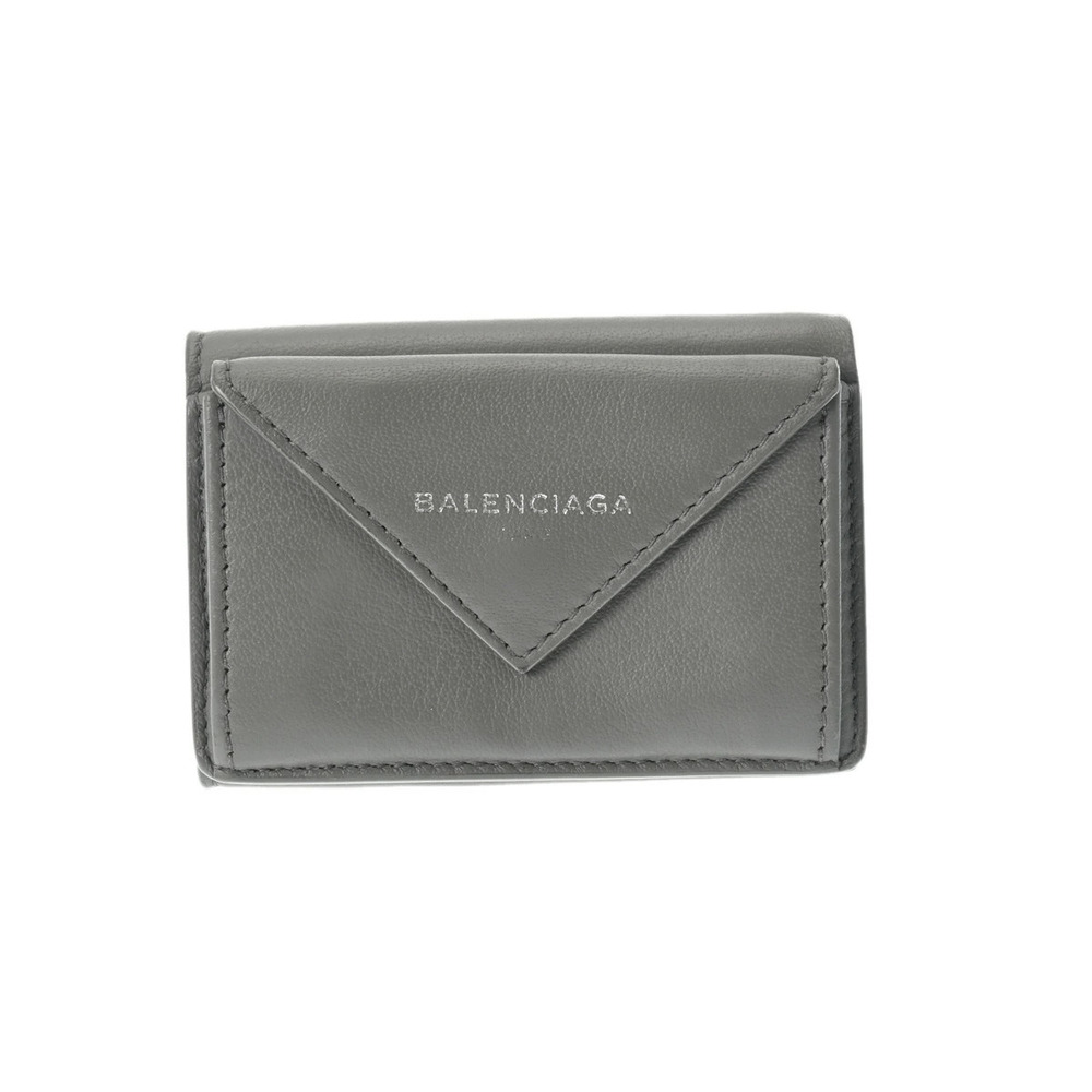 BALENCIAGA Paper Wallet Gray Calfskin Tri fold